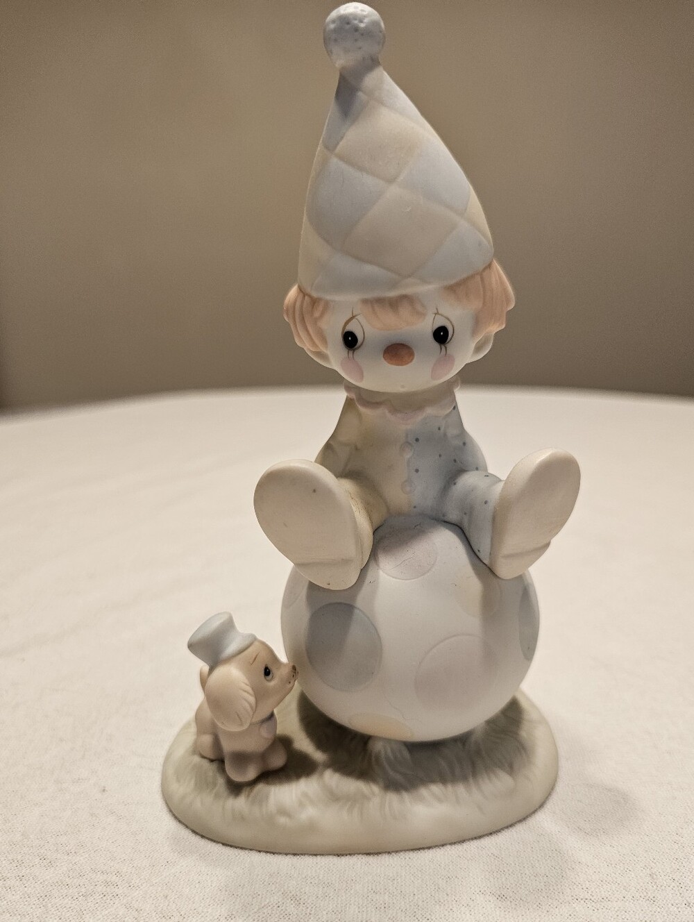 Enesco Precious Moments Lord Keep Me On The Ball 1986 Porcelain Bisque Clown Boy
